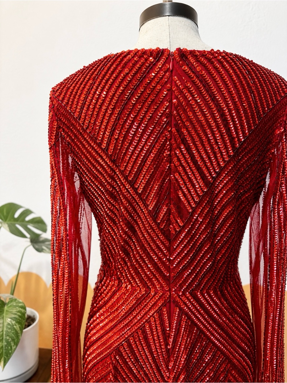 Gianni Bini Red Sloane Sequin Long-Sleeve V-Neck Dress - Picture 6 of 9